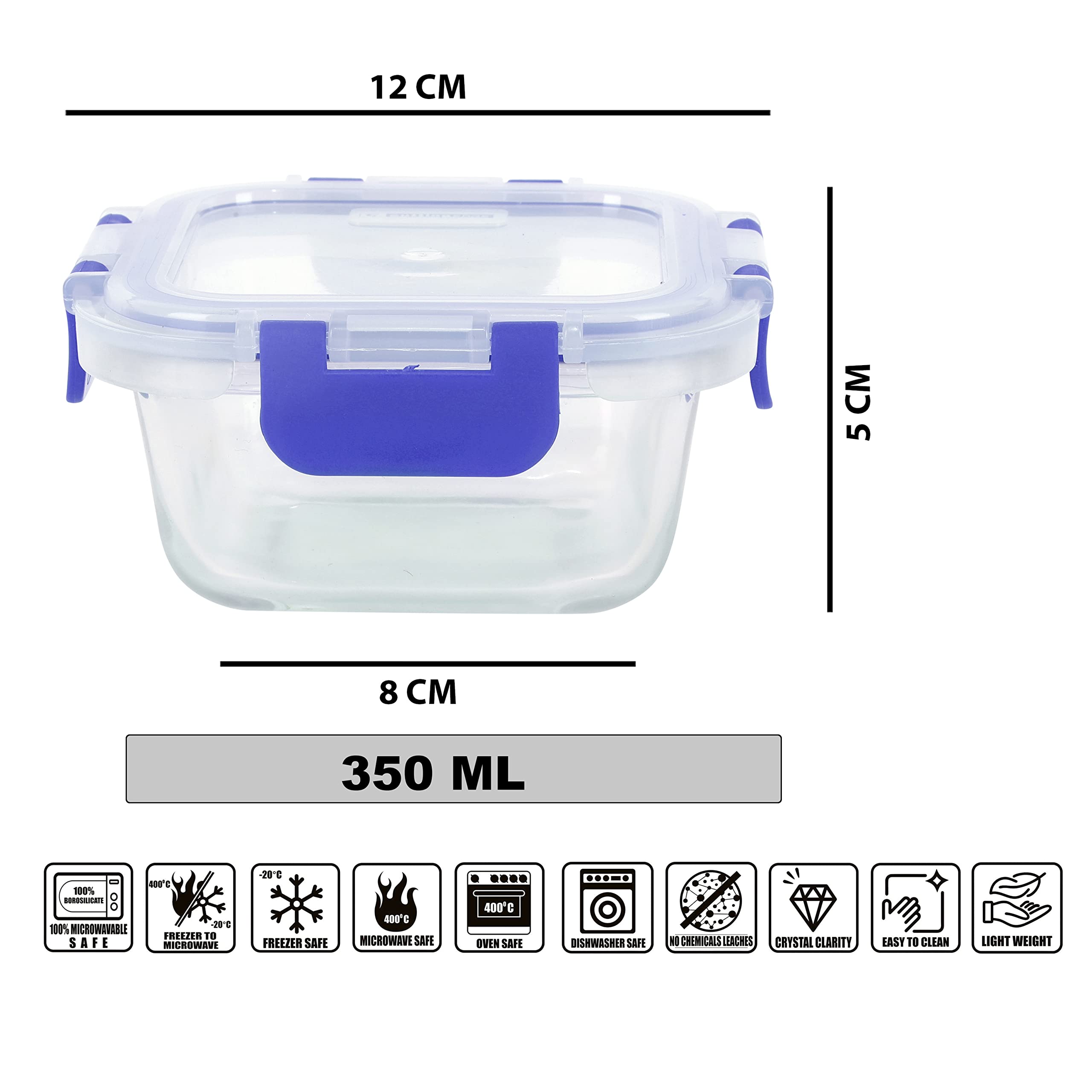 Glass Lunch Boxes - Leakproof & Airtight (Set of 2) -2 Glass Lunch Boxes - Leakproof & Airtight (Set of 2) -2