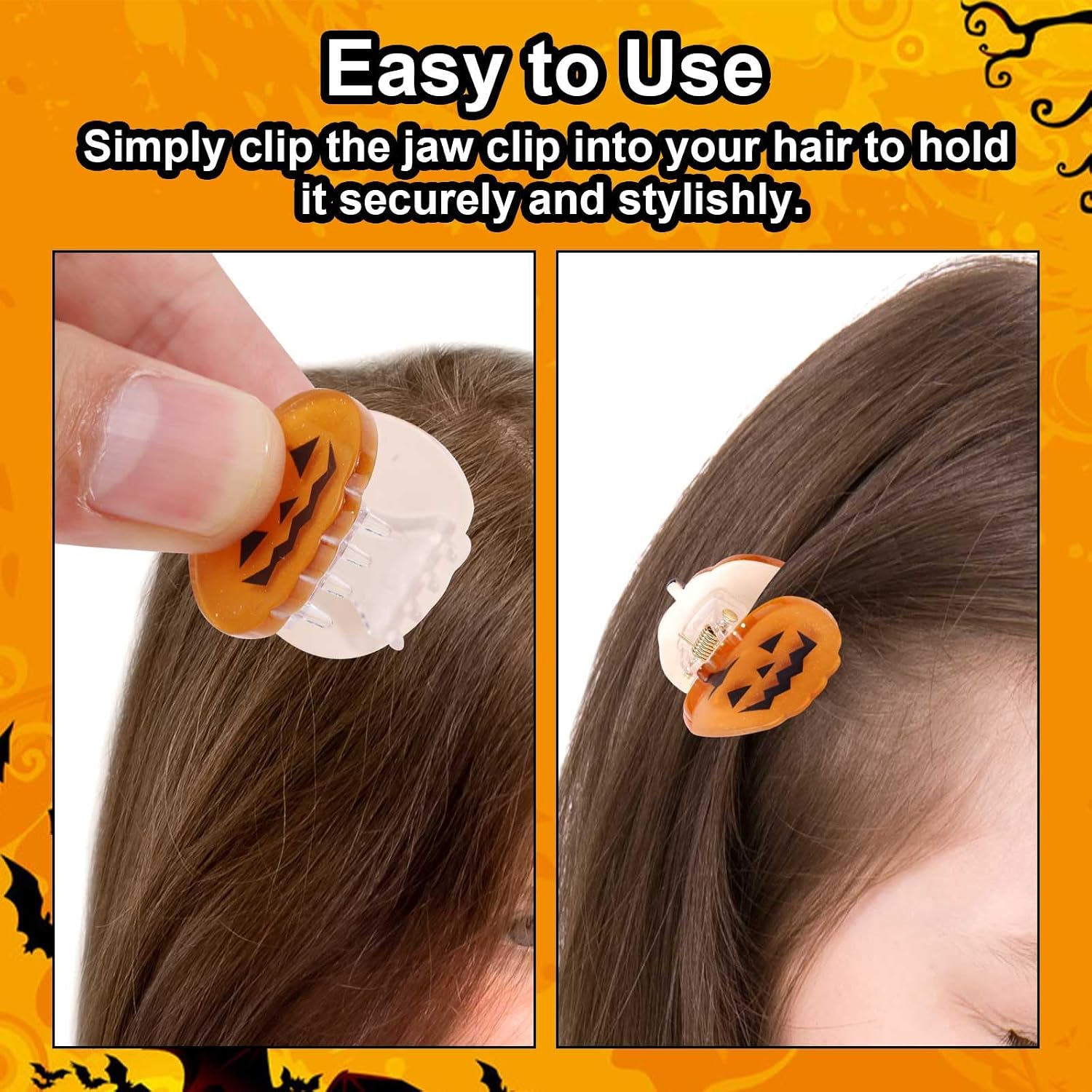 10pcs Mini Halloween Hair Claw Clips, Acrylic Mini Hair Clips with Bat Pumpkin Spider Web Ghost Witch Hat Shapes Funny Cute Halloween Accessories image 5