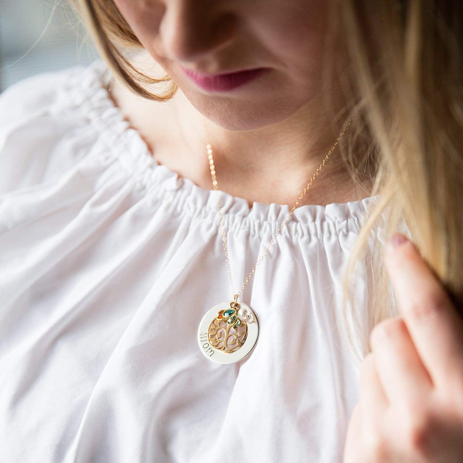 Family Tree Birthstone Necklace Personalized for Grandma Mom Grandmother, 0.925 Sterling and Gold Filled, Present for Mom Grandmother Daughter