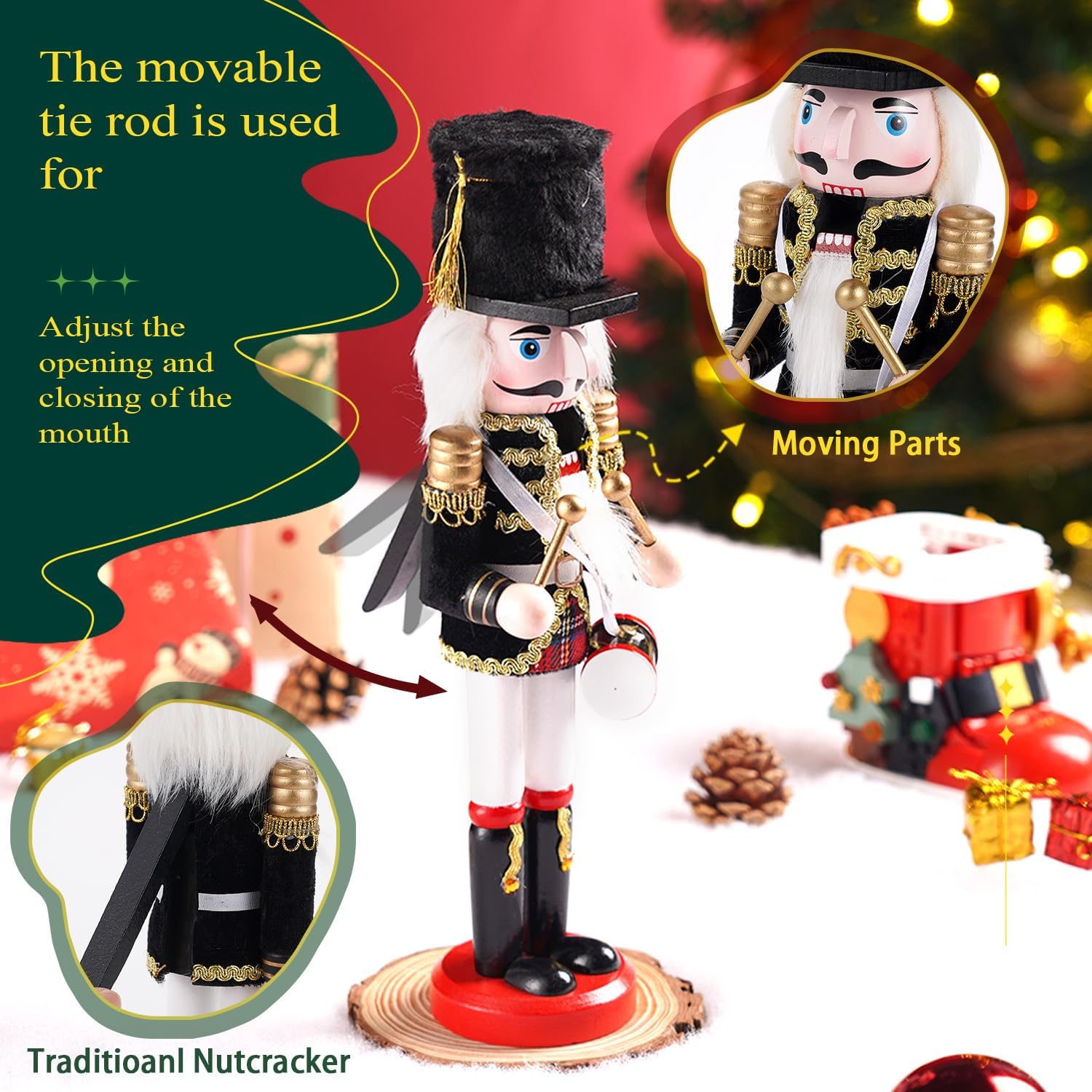 COMBIUBIU 11.8 Christmas Decorations Nutcracker Hanging Ornaments,Wooden Nutcracker Figures,Festive Collectible Nutcracker Gift forTable Desktop Fireplace