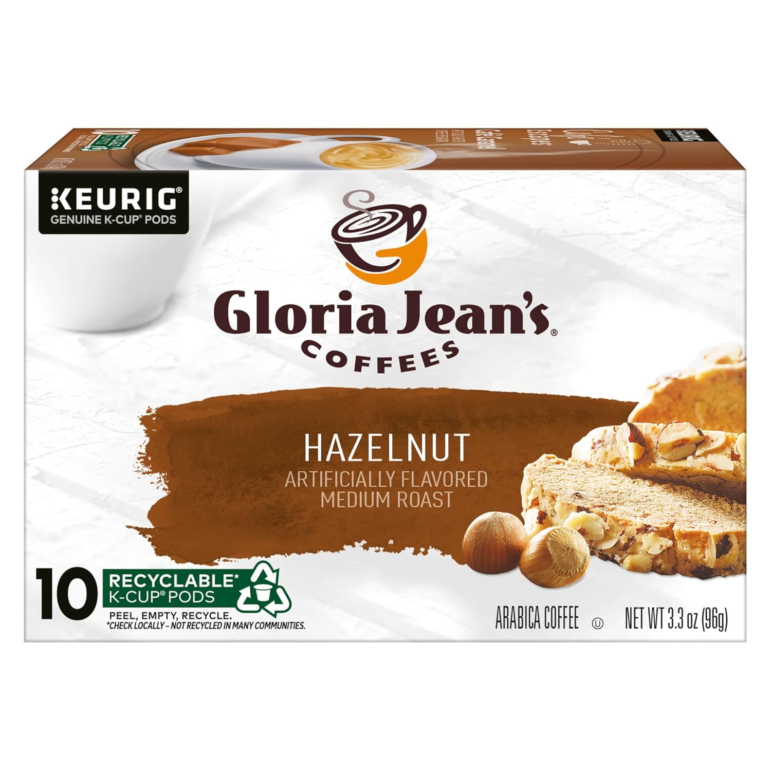 Gloria Jean's Hazelnut Keurig Single-Serve K-Cup Pods, Medium Roast Coffee, 60 Count (6 Packs of 10)