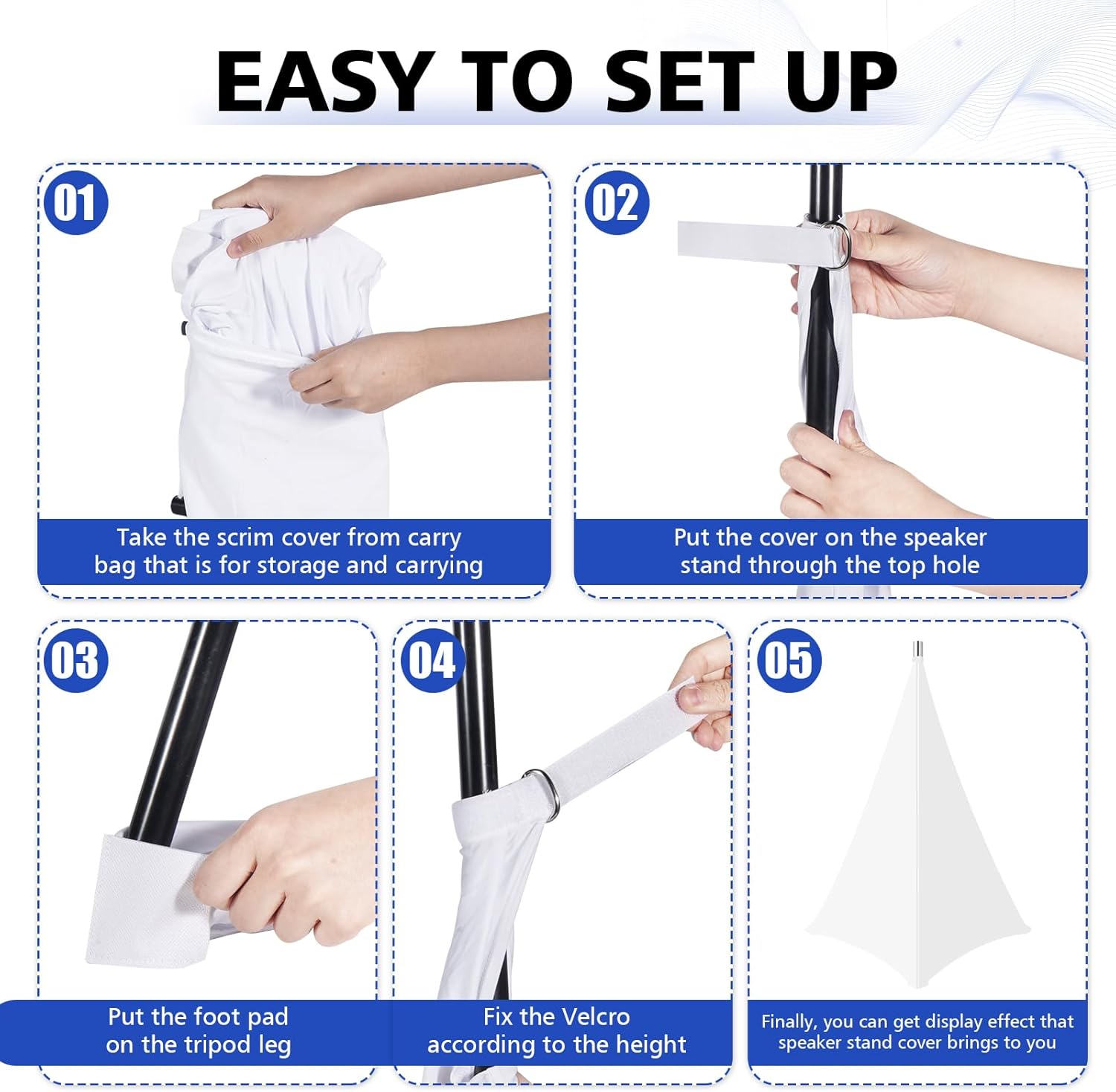 Speaker Stand Cover-Speaker Cloth with 360 Degree Cover, Speaker Tripod Scrim Cover for Speaker/Lighting with Free Travel Bag, 4 Pack White