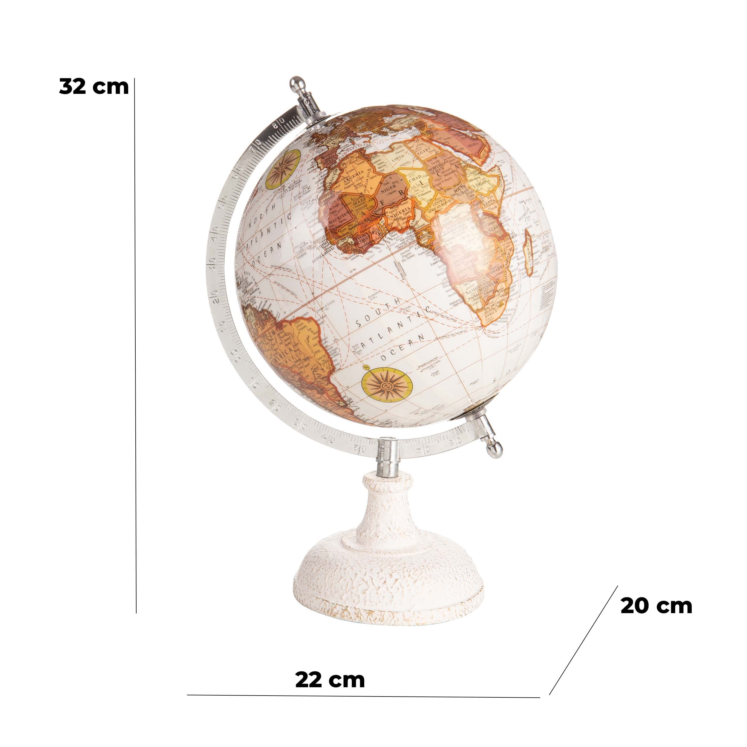 Mappamondo 32cm Vintage Base in Marmo cartina politica azzurra meridiano graduato 22X20X32 cm
