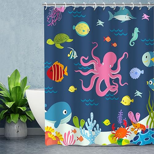 Miniatura 2 de RosieLily Cortinas de ducha para niños, cortina de ducha de tiburón, cortina de ducha para niños y niñas, cortina de ducha para niños y niñas,