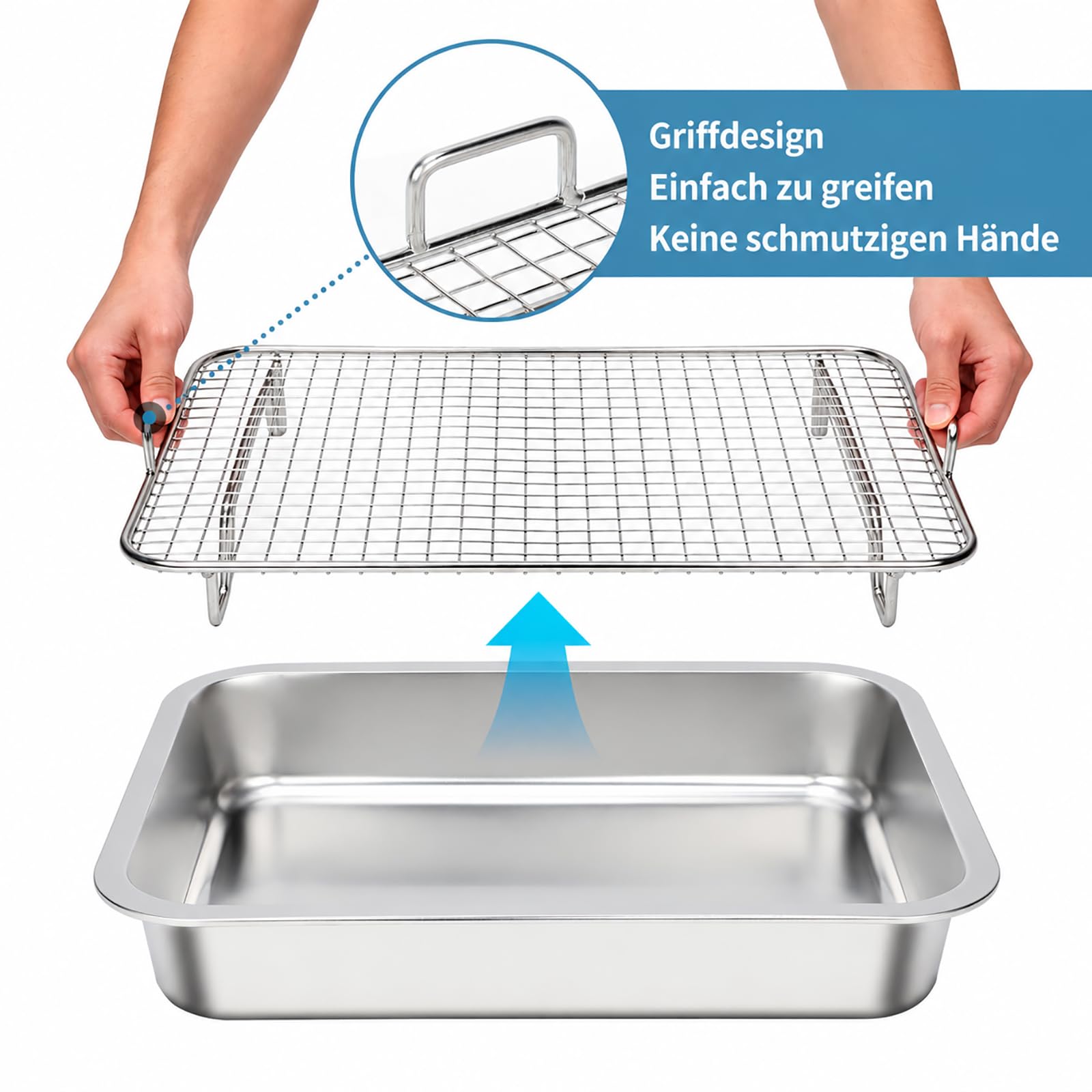 HYLYUN Große Edelstahl Kaninchen Toilette mit Gitter, inklusive Handfeger