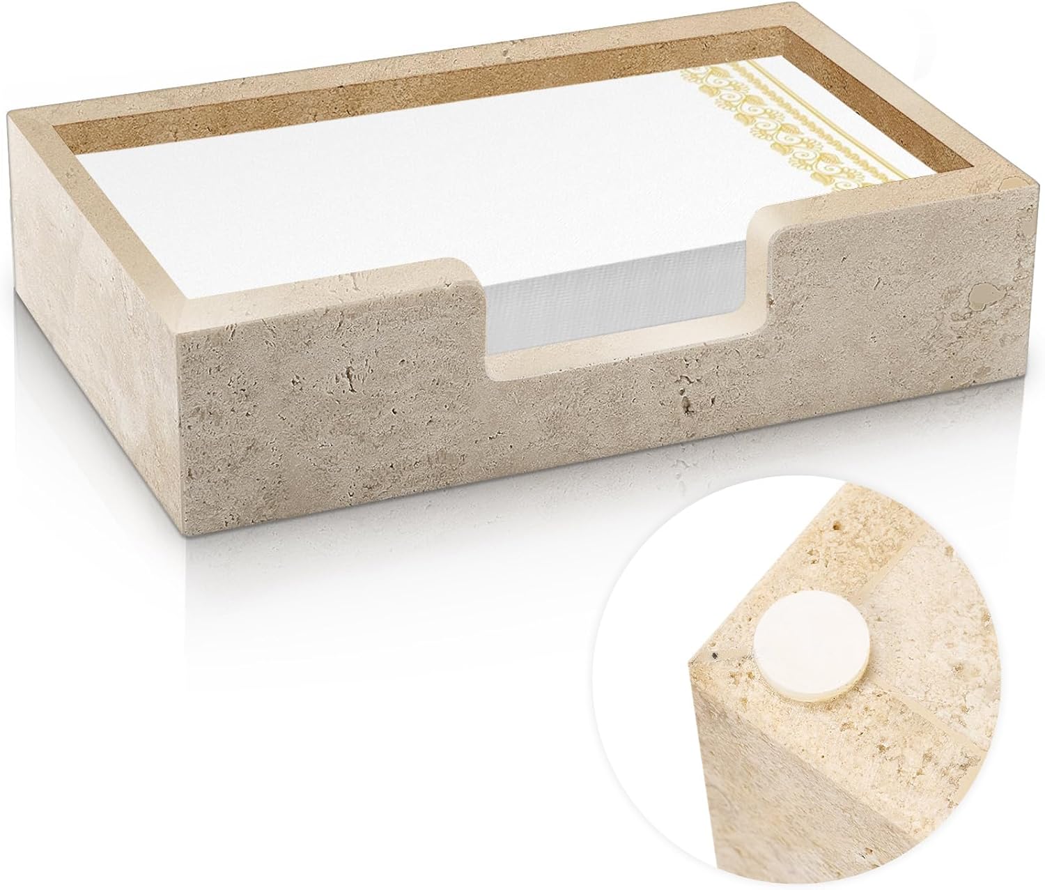 Natural Travertine Guest Towel Holder Disposable Napkin Tray Dinner Paper Hand Basket for Bathroom Kitchen Restaurant Table Countertop(Guest Towel Tray)