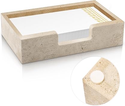 Beeveer Natural Travertine Guest Towel Holder Disposable Napkin Tray Dinner Paper Hand Basket for Bathroom Kitchen Restaurant Table CountertopGuest Towel Tray