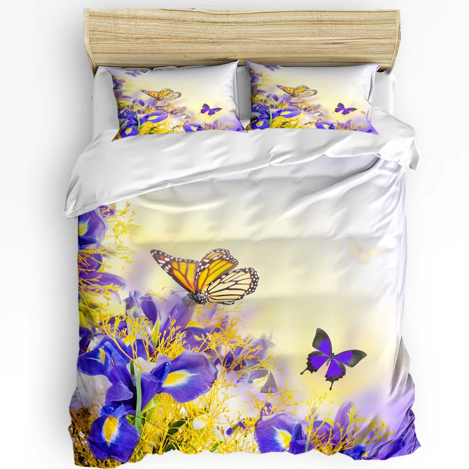 Parure de lit 180 x 210 cm en microfibre respirante motif papillon violet