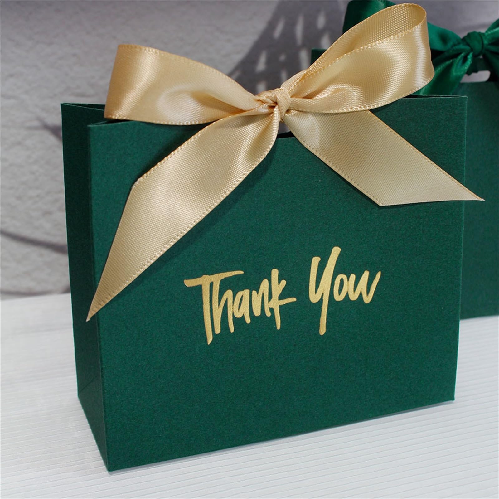 PFMSAAF wedding candy box Green Ribbon Box, Thank You Candy , And Mini Bag, Versatile Packaging Suitable For Any Occasion(Burgundy,50pcs)