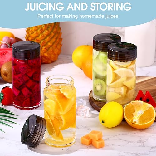 Miniatura 4 de 8 botellas de agua de vidrio de boca ancha, reutilizables, con tapas, a prueba de fugas, con tapas para refrigerador, jugos de leche, licuados, agua