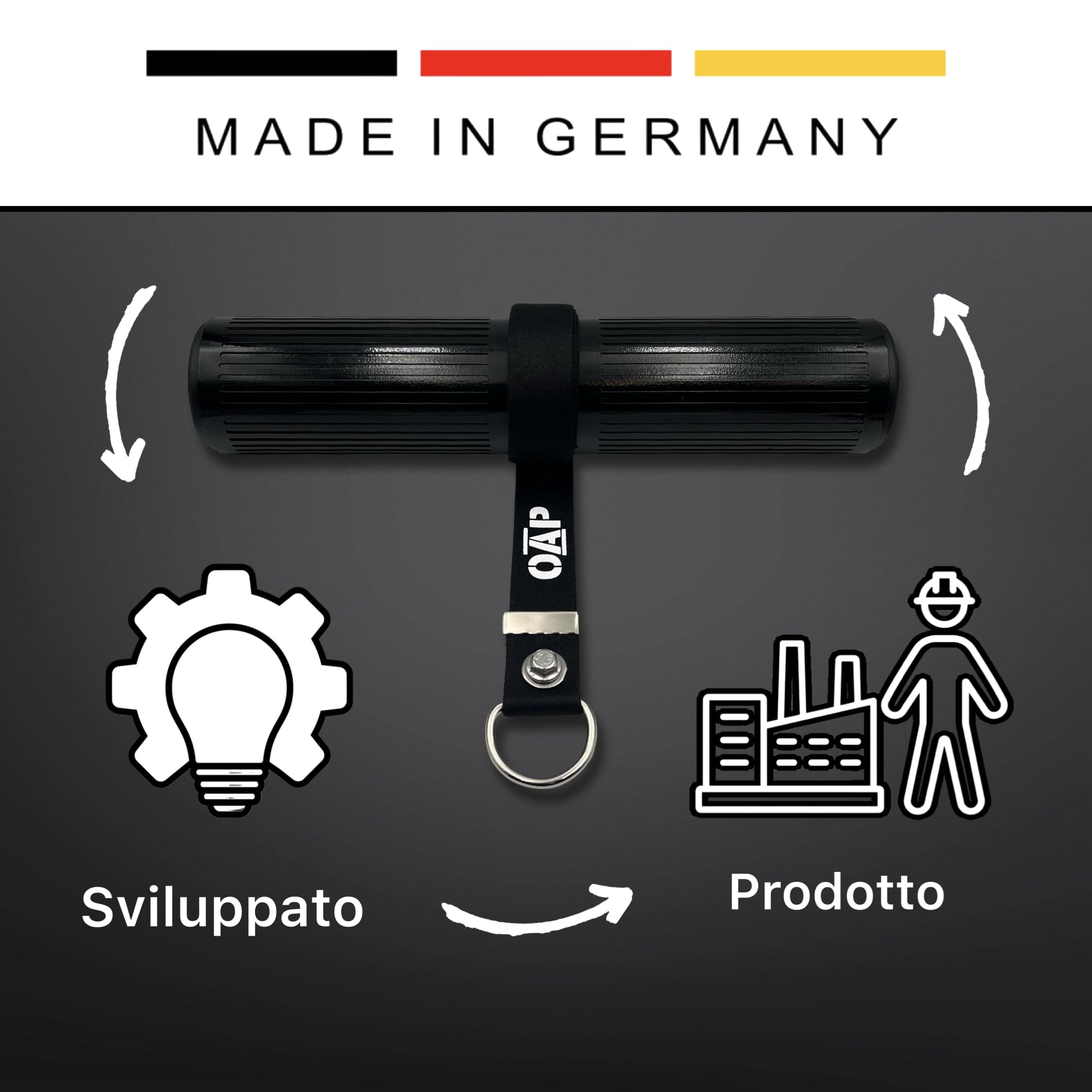OAP Premium ⌀60 mm Fat Grip Wrist Roller – Rullo presa spessa per forza avambraccio, mano, 100% Made in Germany, compatibile con pin carico e pesi liberi – Ideale per palestra, home gym, allenamento