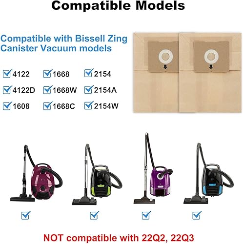 Miniatura 2 de Paquete de 22 bolsas de vacío 4122 para Bissell Zing 4122, 4122D, 2154W, 2154A, 2154C 2154, 1668, 1668C, 1668W, 1608, aspiradora de recipiente,