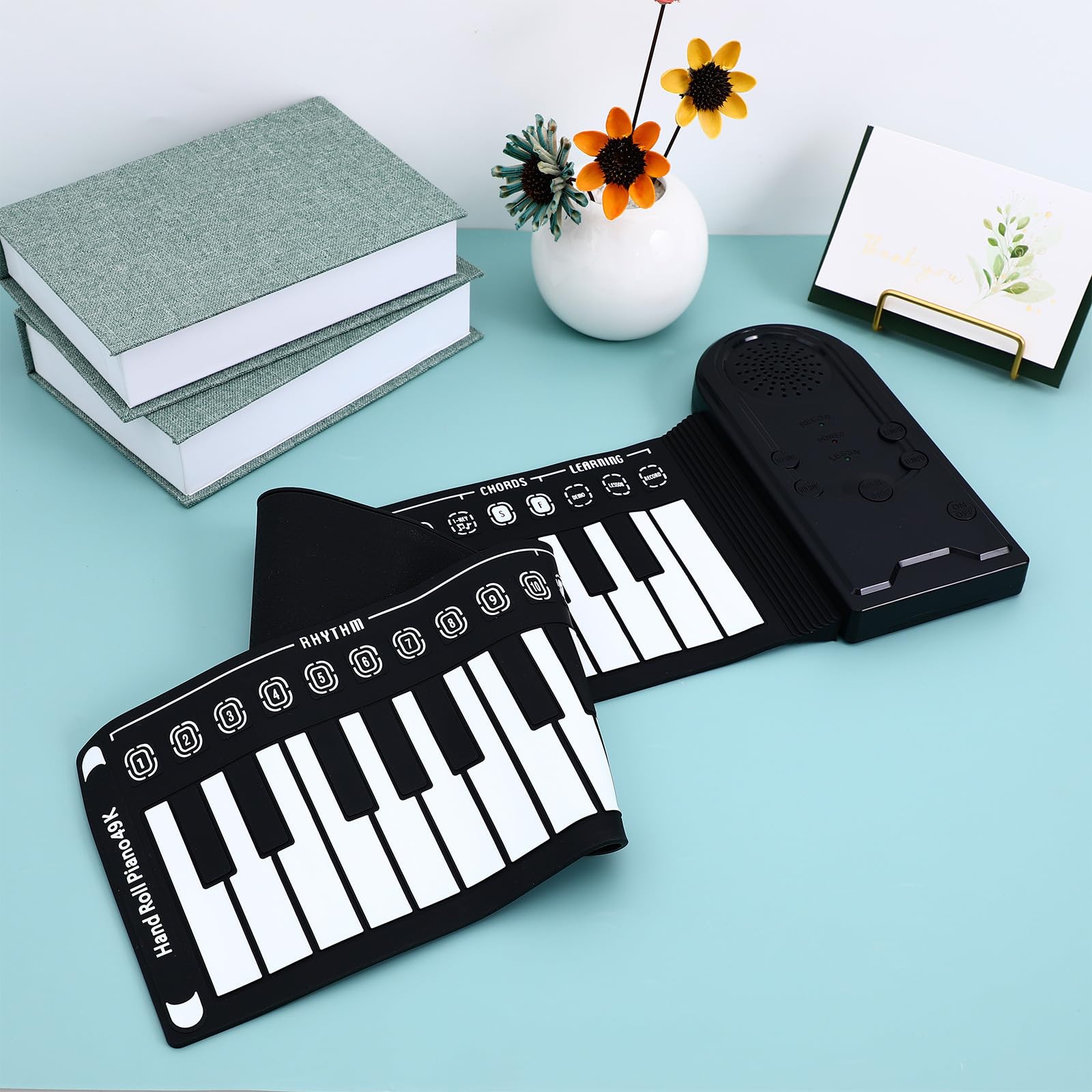 Pianoforte Arrotolabile Pieghevole 49 Tasti Nero in Silicone | Tastiera Elettronica Portatile, Sleep Automatico, Cavo USB Dc 6v, 3 Batterie Aa Vendute Separatamente