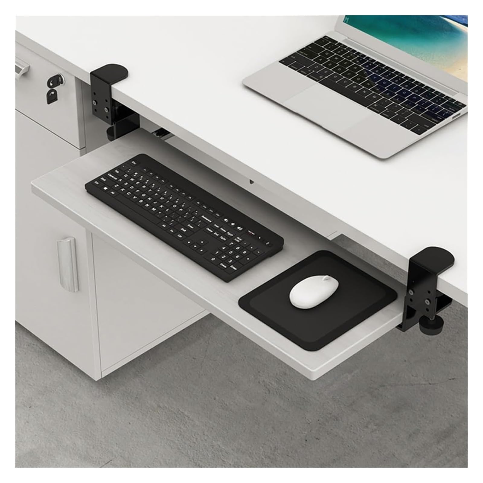 Ergonomic Keyboard Tray, Adjustable Pull-Out Keyboard Drawer with C-Clamp, Maple Finish, 55X24Cm for Home Office, Space-Saving Design, Improve Comfortcm(White Maple-55X24Cm(22X9In))