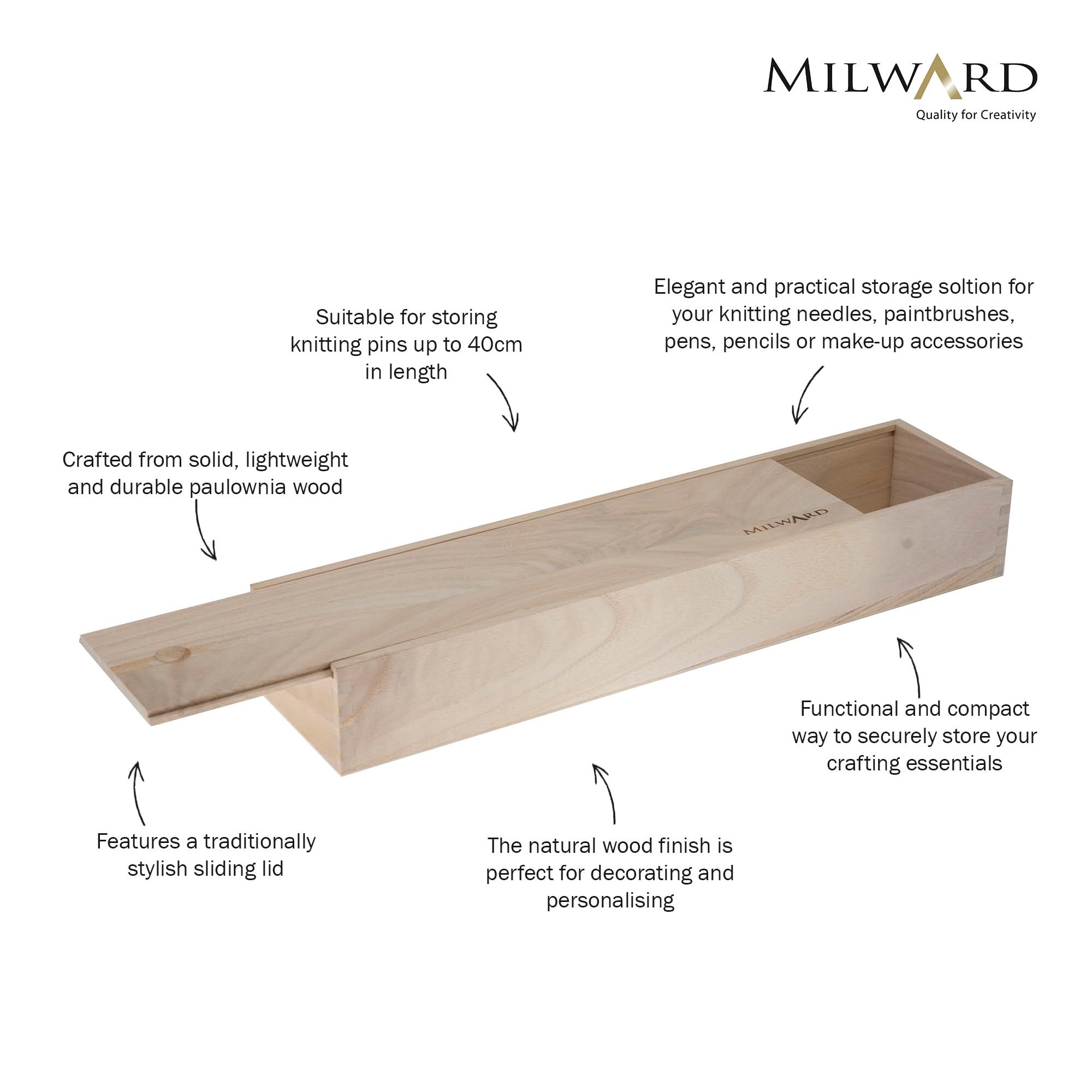 Opbergbox met Deksel, 21.3 x 43 x 7.6 cm, Paulownia Hout, Grijs Opbergbox met Deksel, 21.3 x 43 x 7.6 cm, Paulownia Hout, Grijs