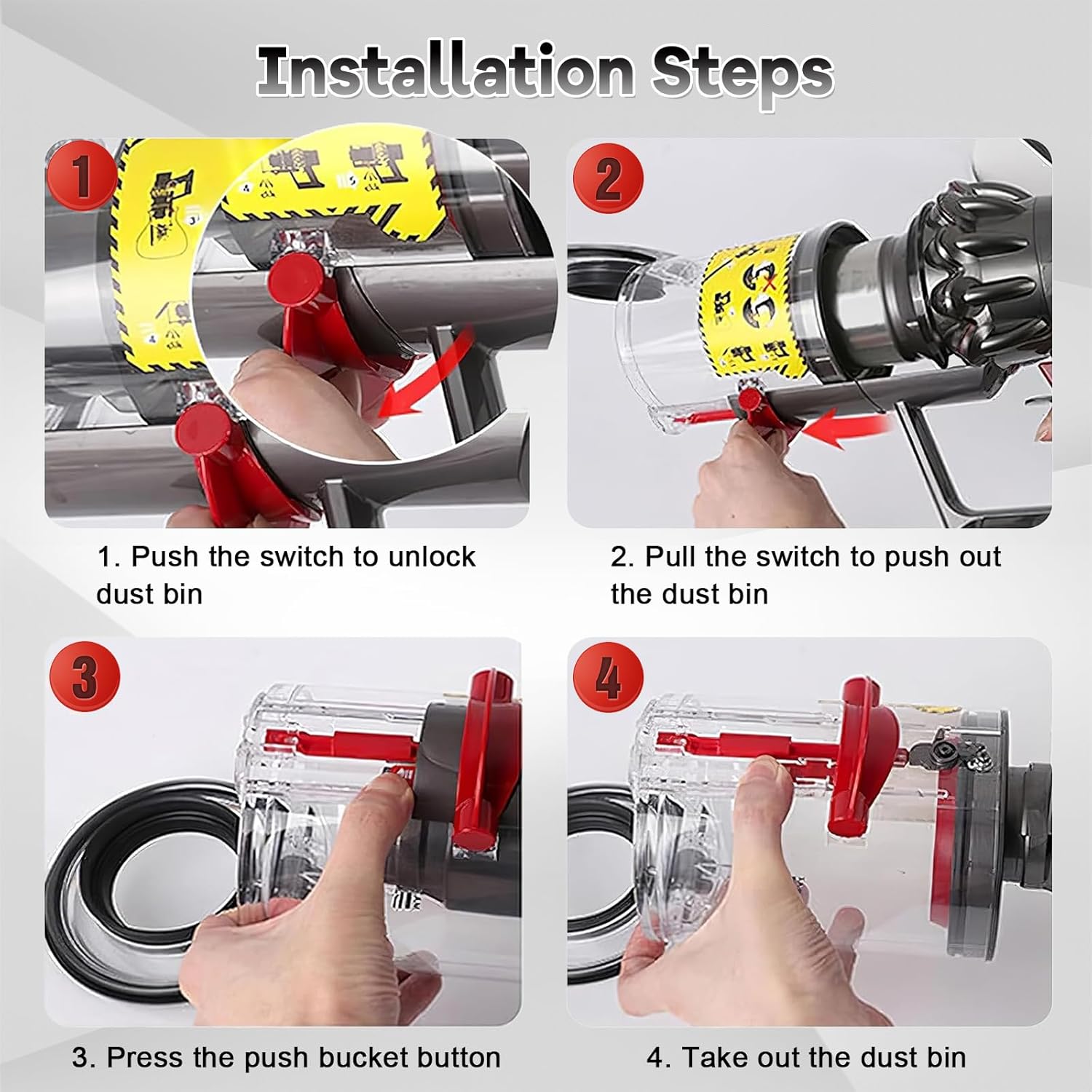 Installation steps for Dyson dust bin replacement