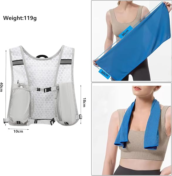 Running Vest，Lightweight & Breathable Hydration Backpack with Cooling Towels,Reflective Running Backpacks for Women & Men,Running Phone Holder for Cycling Hiking - 2