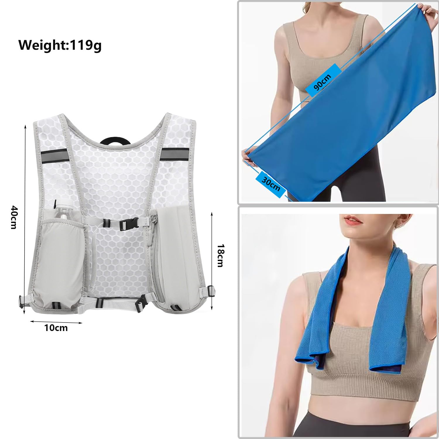 Running Vest,Lightweight & Breathable Hydration Backpack with Cooling Towels,Reflective Running Backpacks for Women & Men,Running Phone Holder for Cycling Hiking - 2