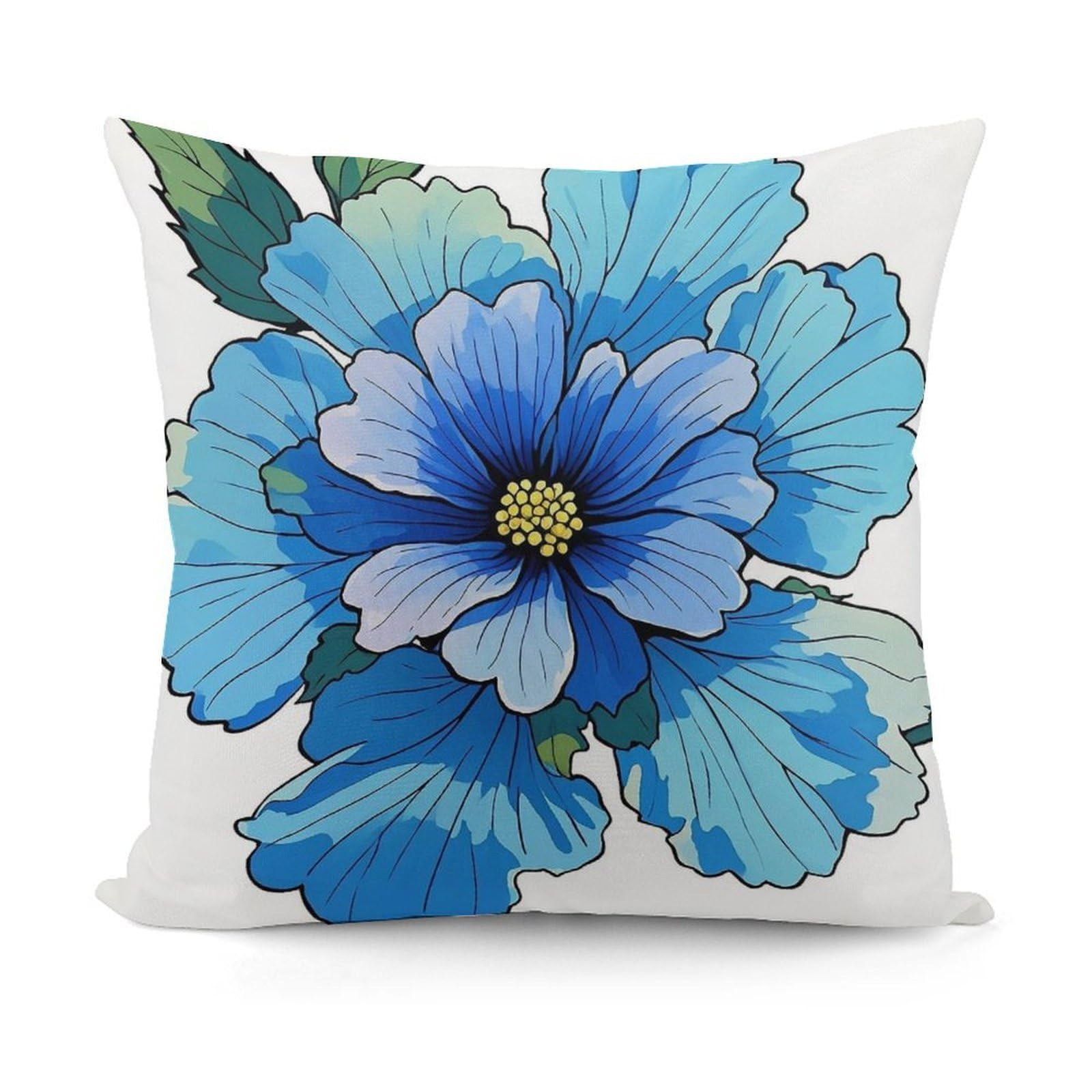 LZQPOEAS Blue Hibiscus Flower Throw Pillow Cover 18x18 in Breathable Square Pillow Case Cozy Soft Pillowcase Protector Fashion Modern Couch Cushion Case for Living Room Bed Sofa Decor