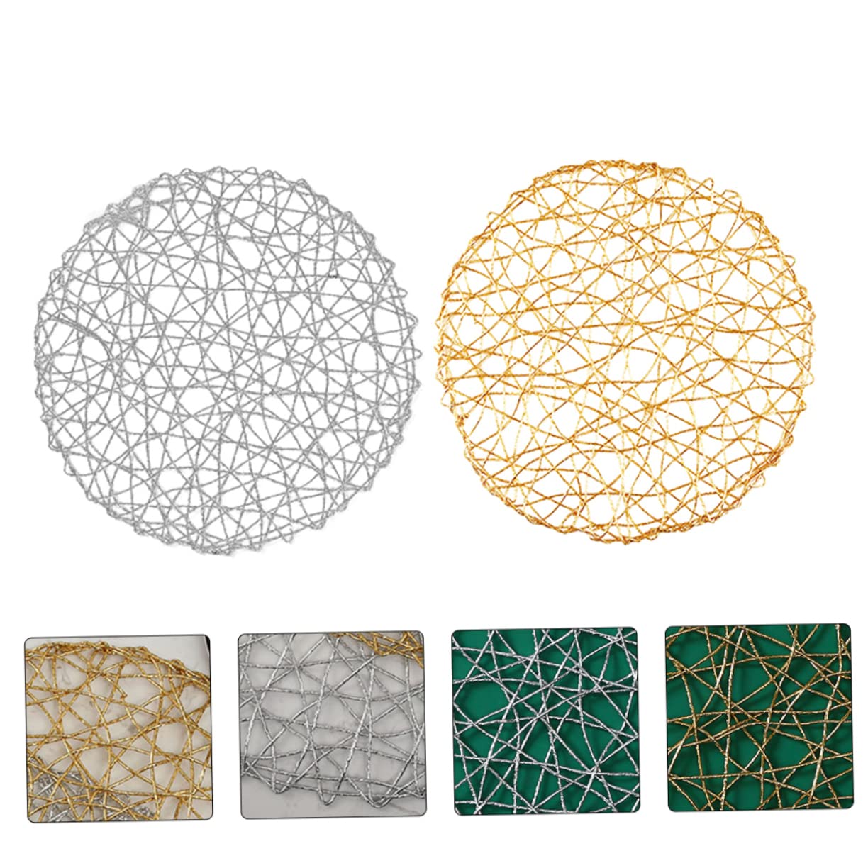 ABOOFAN 3 Set Di Tovagliette Per Tavolo Rotonde in Tessuto Fatte A Mano in Fibra Di Carta Cave Eleganti Argento O Dorate Decorazione Rotonda 2 Pezzi * 3