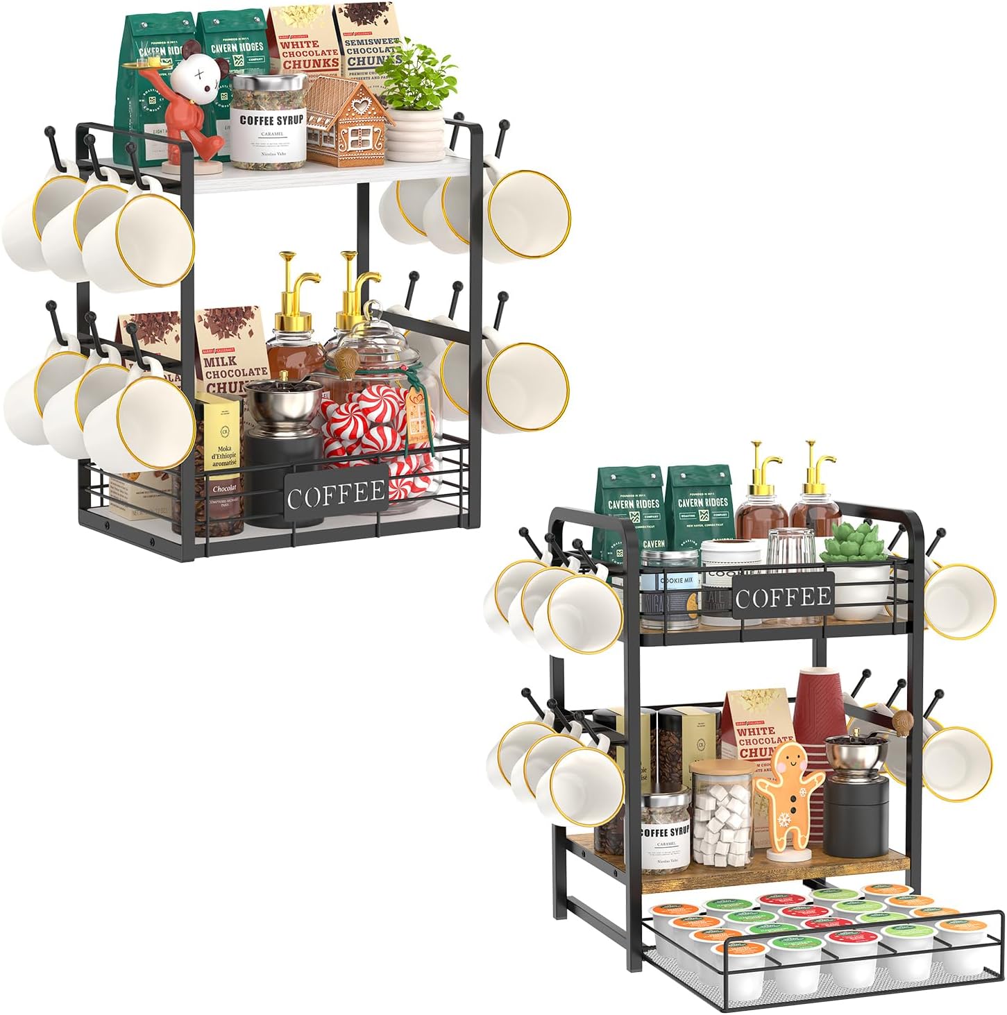 EsLuker.ly Coffee Bar Organizer Station Shelf Mug Holder for Countertop