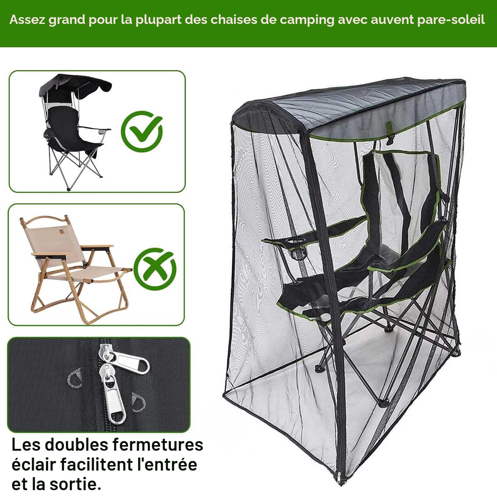 Moustiquaire De Camping Pour Chaise – Anti-mouches, Imperméable, Protection Solaire, Avec Portes Zippées, Pour Jardin, Pêche, Rando