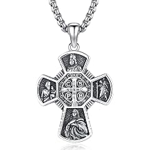Palpitate S925 Sterling Silver Cross Necklace for Men Women Religious Pendant Christmas Jewelry Gift