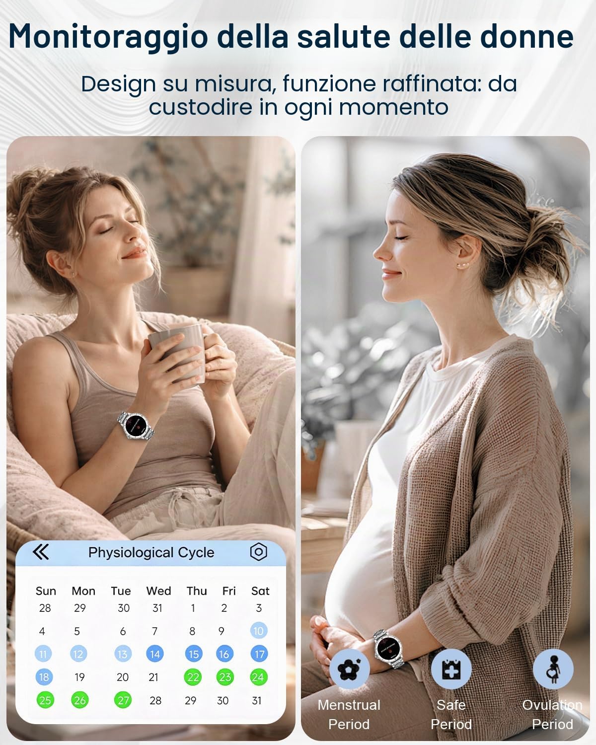Smartwatch Donna Chiamate Bluetooth, 1.27" Orologio Smart Watch Rotondo con Cinturino di Diamante, Compatibile Android/iOS, IP68 Impermeabile Fitness Trackert con Cardiofrequenzimetro Sonno, Argento