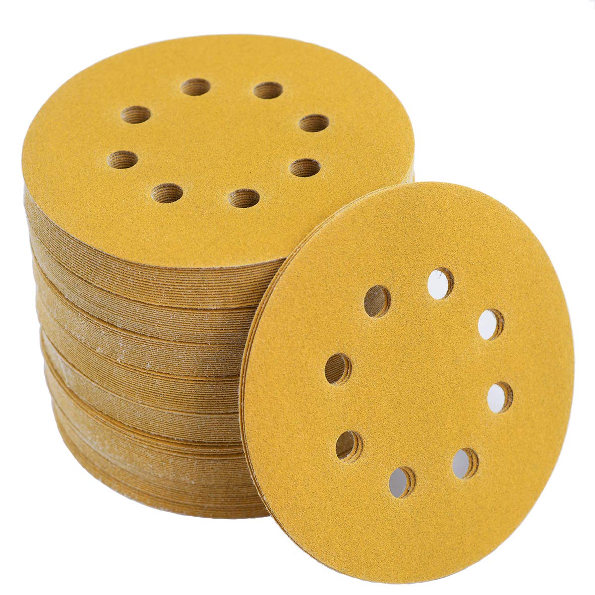 5-Inch 8-Hole Hook and Loop Sanding Discs 150-Grit, 100-Pack | Random Orbital Sandpaper for Automotive and Woodworking