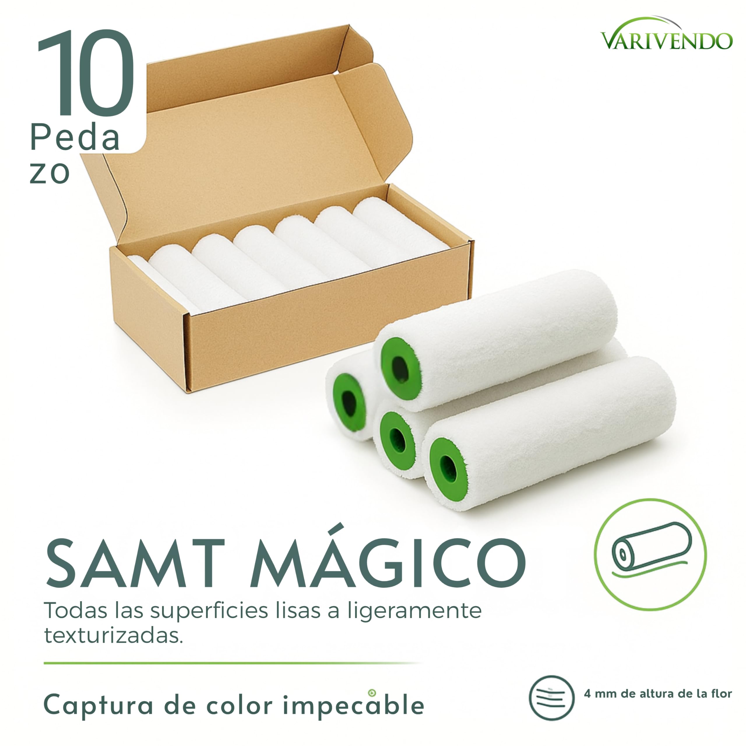 10 rodillos de repuesto de 10 cm – Rodillo de pintura y rodillo de pintura, para barnices, pintura de pared, barniz, rodillo de pintura, rodillo de pintura, accesorios de pintura, set de