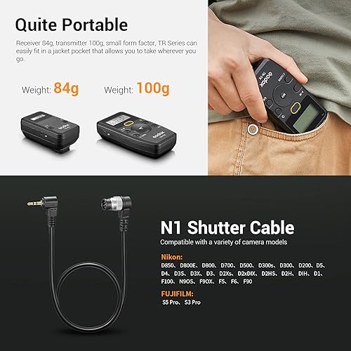 Miniatura 4 de Godox TR-N1 TR-N3 - Liberación remota del obturador para Nikon, intervalómetro de liberación de obturador inalámbrico compatible con Nikon Z9 Z7 Z6