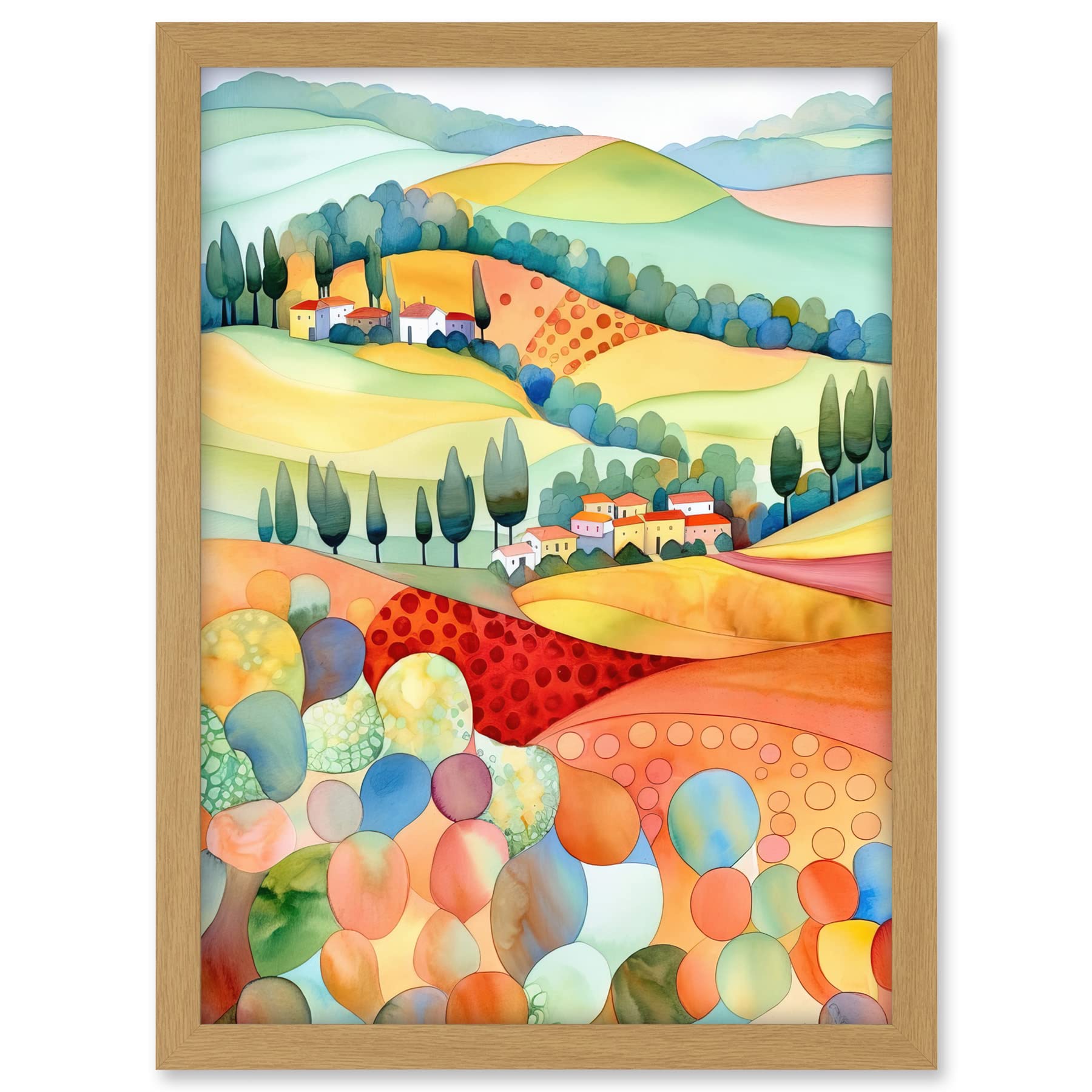 Artery8 Chianti Italy Rolling Hills Folk Art Artwork Framed A3 Wall Art Print