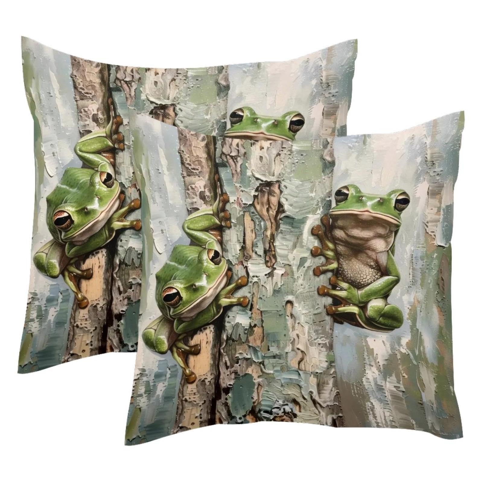 Housse de coussin en velours motif grenouille de 50x50 cm pour salon | Lot de 2