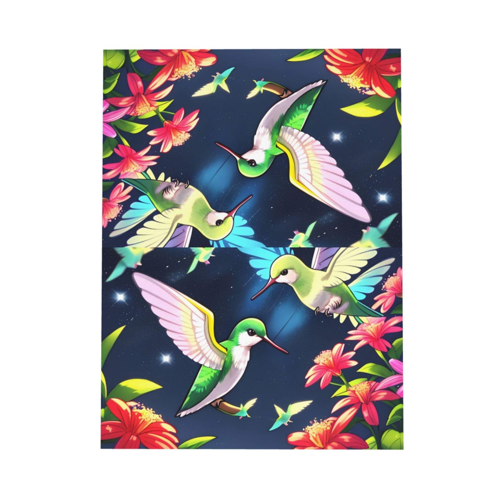 Carte De Vœux Bleue Avec Imprimé Colibri Rose - 10,2 X 15,2