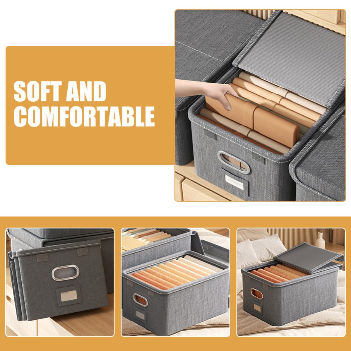 Scatola Armadio Pieghevole Coperchio, Grande Grigio | Tessuto per Armadio Guardaroba, Design Semplice, Formato Estraibile, Uso Domestico e Viaggio