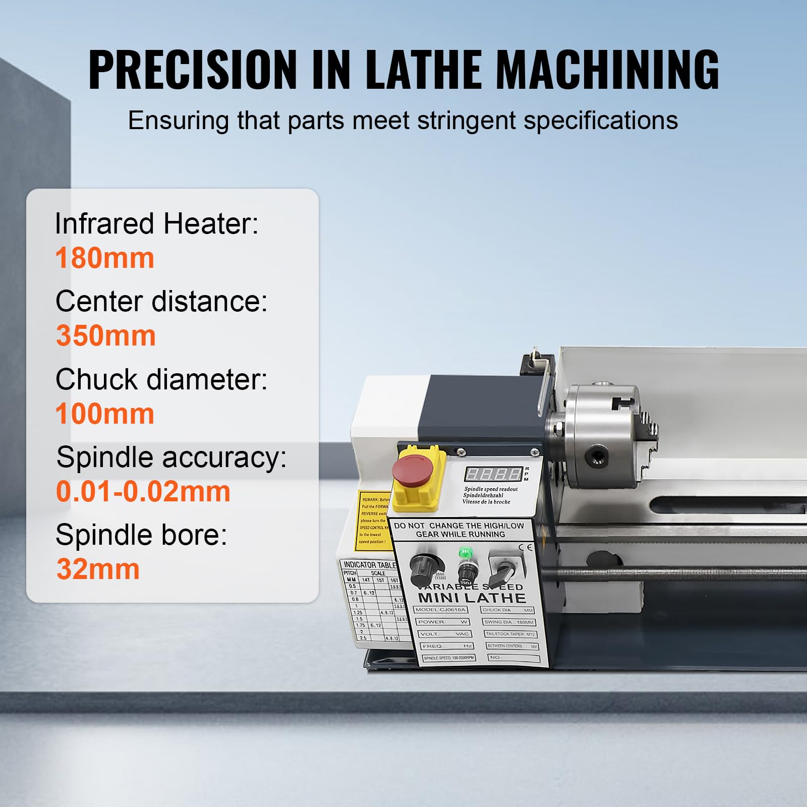 Mini Drehmaschine Metall, Präzisions Tischdrehmaschine mit variabler Geschwindigkeit, Metalldrehbank für Heimwerker Werkstatt, Modellbau & Metallbearbeitung, Kompakte Hobby Drehmaschine (180x350)