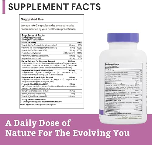 Miniatura 4 de Nutritional Roots Multivitamínico herbario 5 en 1 para apoyar la menopausia para mujeres, ingredientes orgánicos regenerativos con vitaminas