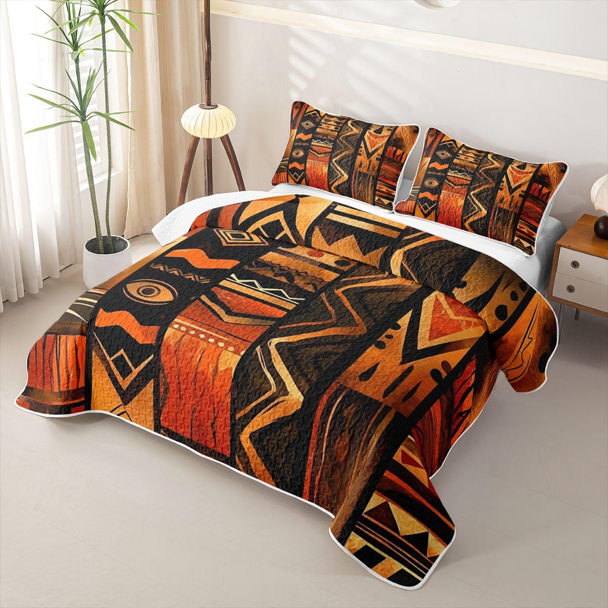 Loussiesd Colcha acolchada geométrica para cama individual, colcha abstracta para verano, colcha tribal con patrón geométrico para todas las estaciones, 2 piezas (1 edredón, 1 funda de almohada