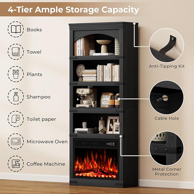 Chimenea Eléctrica BREEZEHEAT con Librero Arqueado 70" Negro miniatura 5