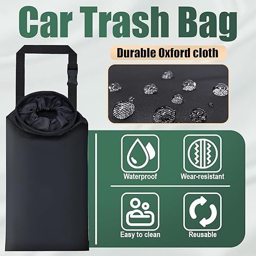 Miniatura 5 de 2 bolsas de basura para automóvil, bolsa de basura lavable para colgar, cubo de basura desmontable con ventilación elástica superior y apertura
