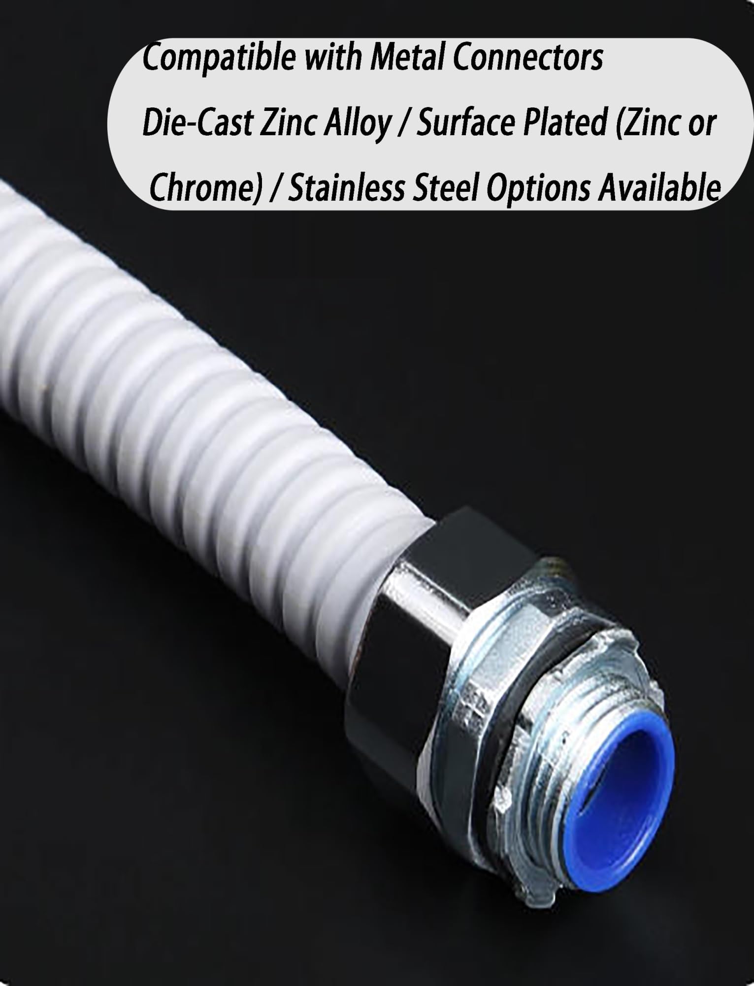 Conducto de metal flexible recubierto de PVC, manguera de protección de cable eléctrico corrugado, tubo resistente al fuego para cableado de interiores y exteriores, 328 pies de longitud