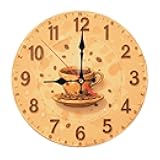 Rustic Gold Coffee Cup & Beans Wooden Wall Clock 25cm*25cm