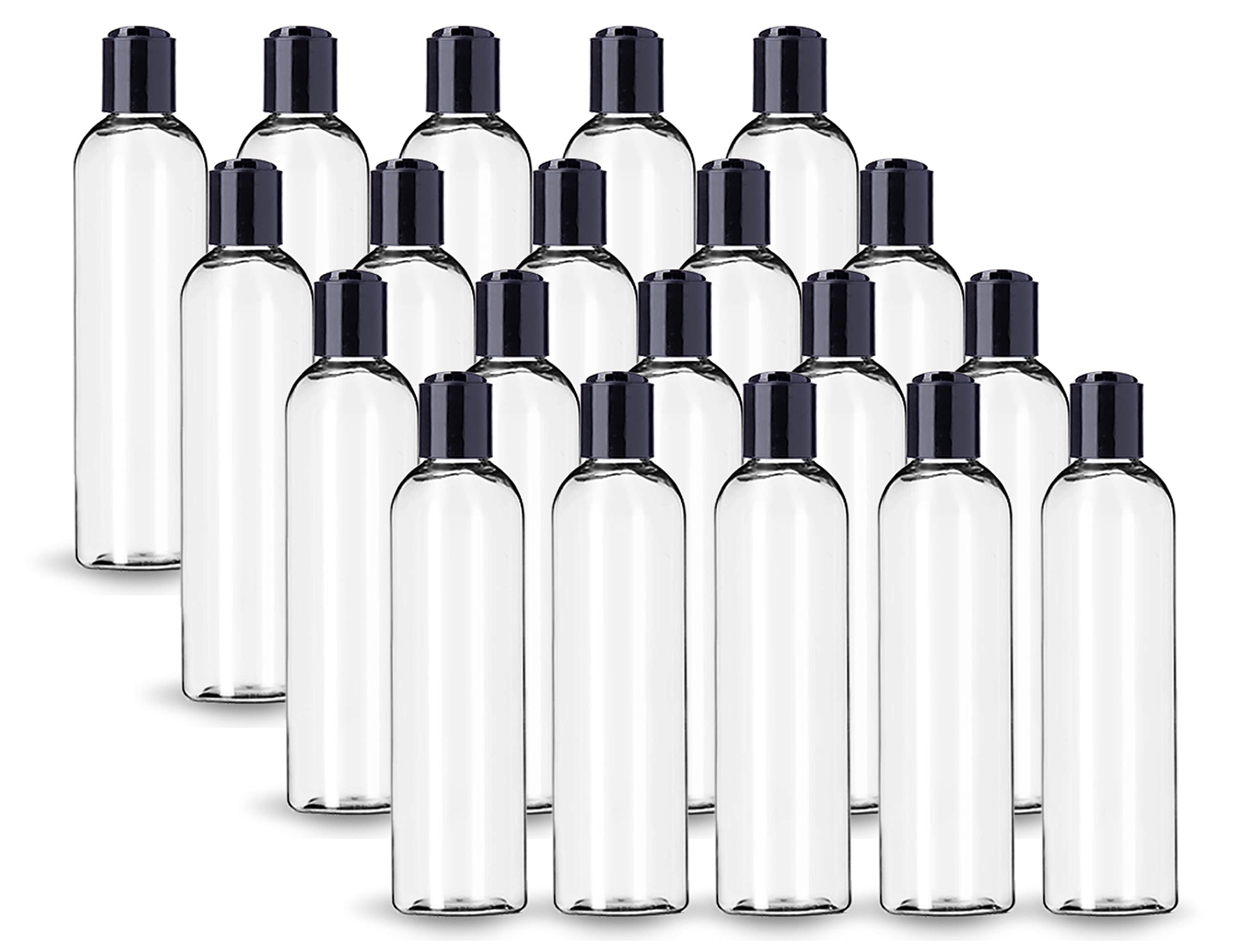 ljdeals Bottiglie vuote in plastica trasparente da 453,6 ml con tappo a disco nero, contenitori ricaricabili per shampoo, lozioni, crema e altro ancora, confezione da 6, senza BPA, Made in USA