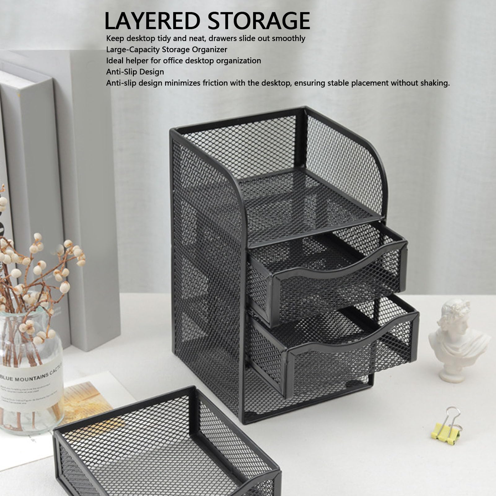 Cocoarm Cassettiera Organizer da Scrivania con 3 Cassetti, 4,9x5,0x8,1in