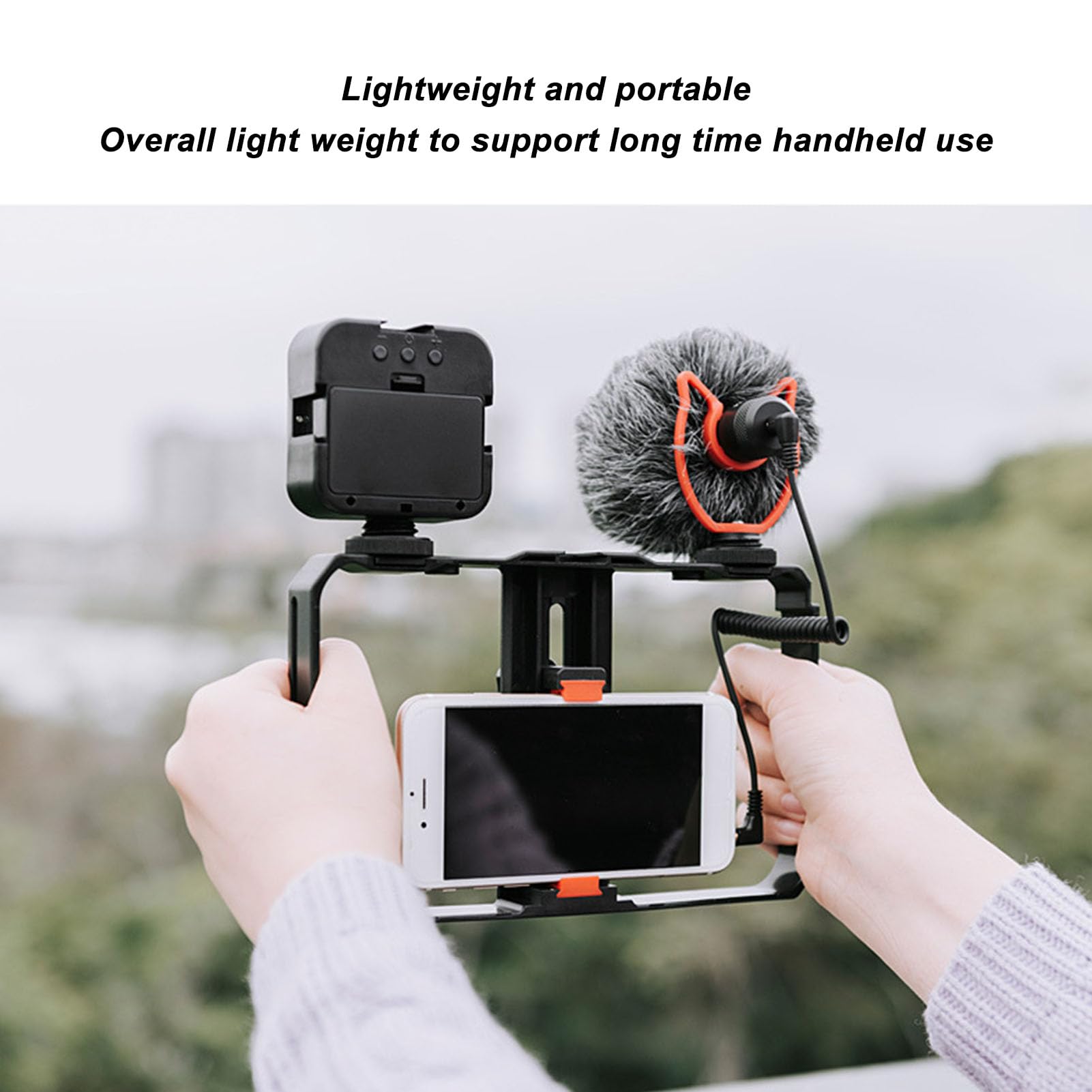 Kit en Vivo de Jaula para Cámara, Kit Universal de Plataforma de Video para Teléfono Inteligente y Cámaras, Plataforma Estabilizadora de Teléfono con Mango Lateral de Luz LED de