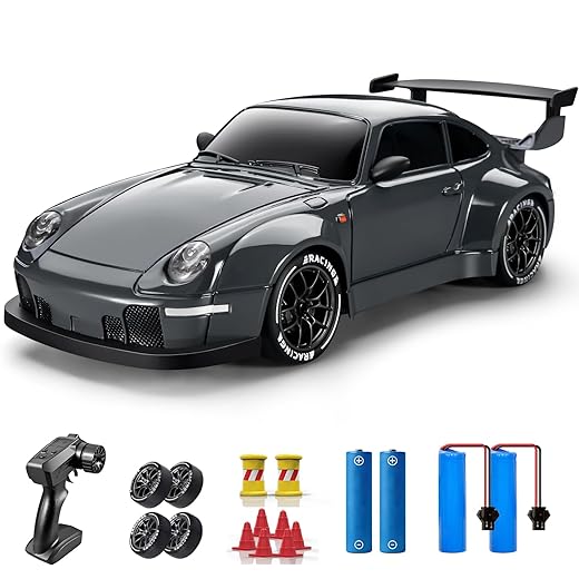 ACAMMZAR RC Drift Car, 1:24 Remote Control Car for Kids, 20KM/H 4WD High Speed RC Cars with LED Lights, Two Batteries, Extra Drifting Tires, Vehicle for Adults Boys Girls