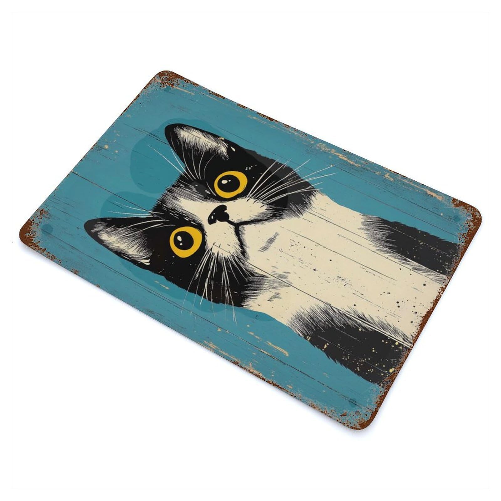 Curious Vintage Cat Portrait Vintage Rust Metal Sign 11.8"x7.9", Ideal for Basement, Hobby Room And Garage Decor