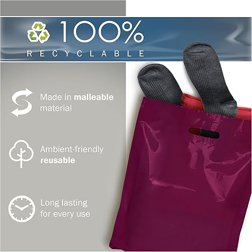 Miniatura 6 de Purple Merchandise - Bolsas de plástico para compras, paquete de 200 unidades de 12 x 15 pulgadas con 1.5 mil de grosor, asas troqueladas, perfectas