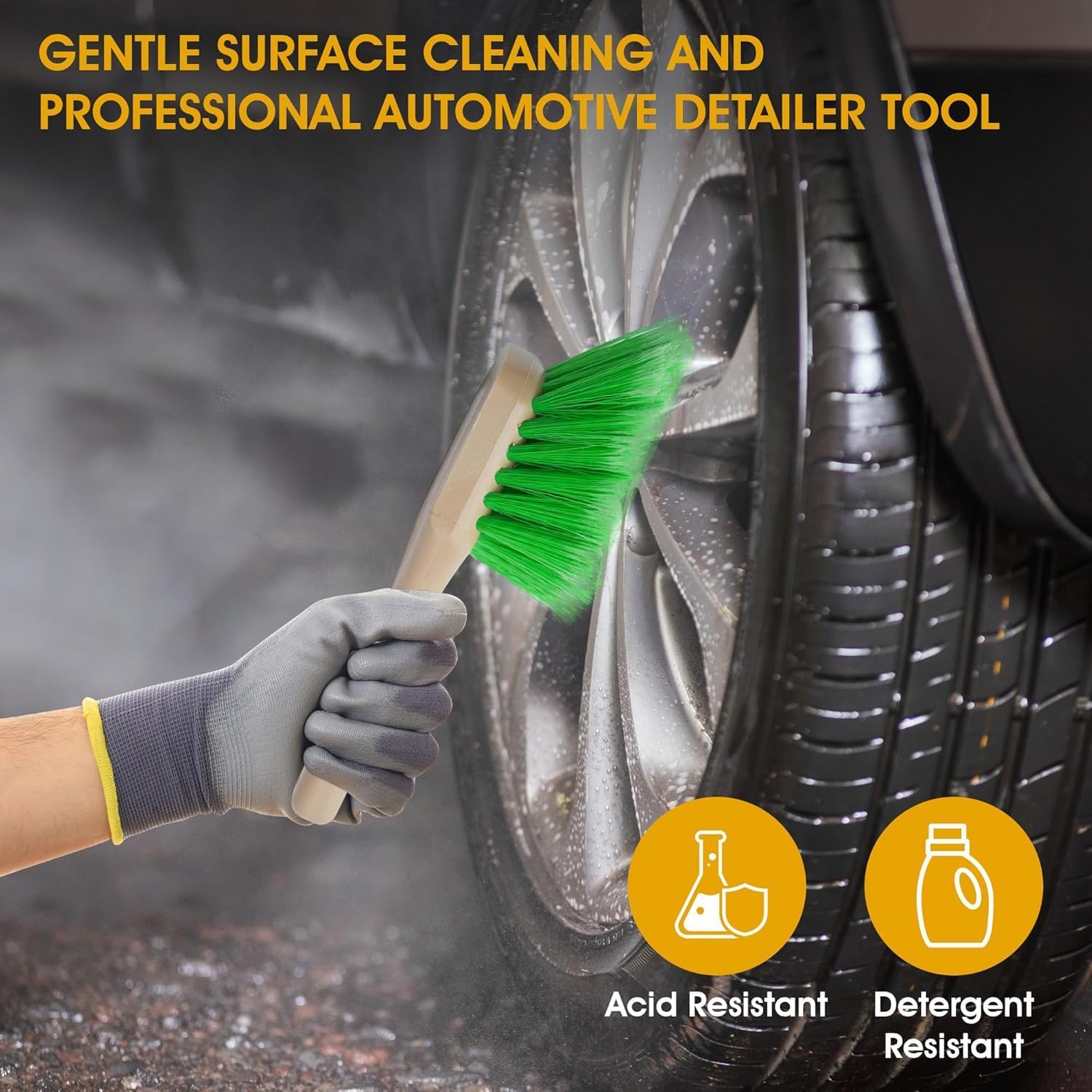 Premium Chemical-Resistant Brush for Fender and Wheel Cleaning - 2-1/2" Sturdy Bristle and 20" Ergonomic Long Handle - Cleaning Tool for Automotive Maintenance - Pack of 4