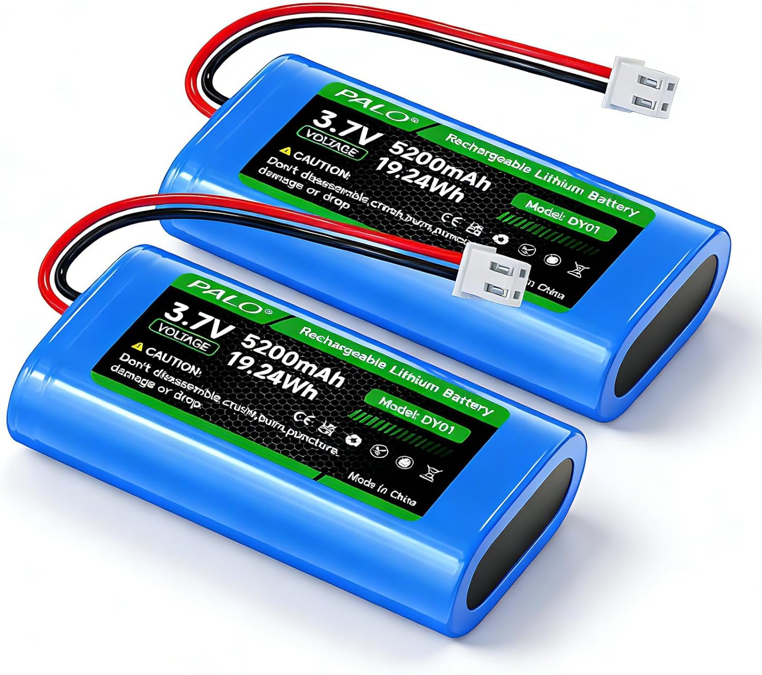 2 Pack 5200mAh 3.7v Lithium ion Battery with JST-PH JST 2.54/2P Plug(Not JST-PH 2.0 2-Pin) Rechargeable Battery Pack Lithium 3.7 Volt Batteries for RC Toys, Lighting,Bluetooth Speaker(1S2P)